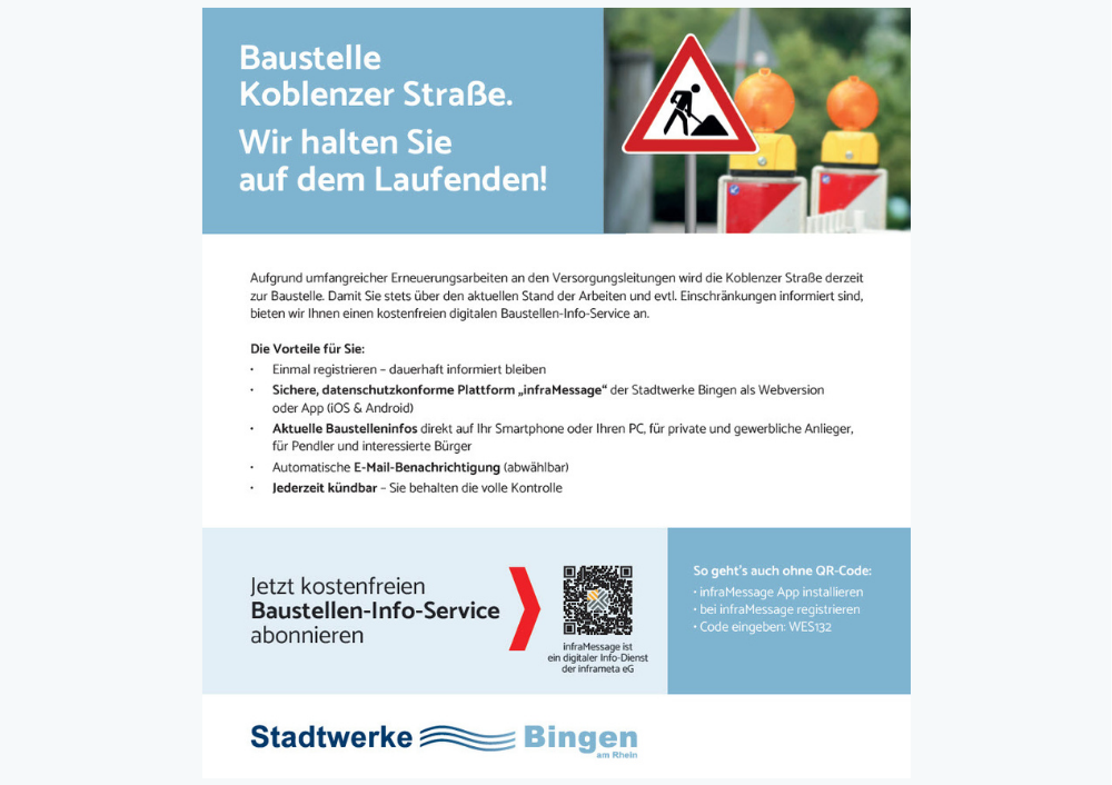 Erster Einsatz von infraMessage für Großbaustelle in Bingen